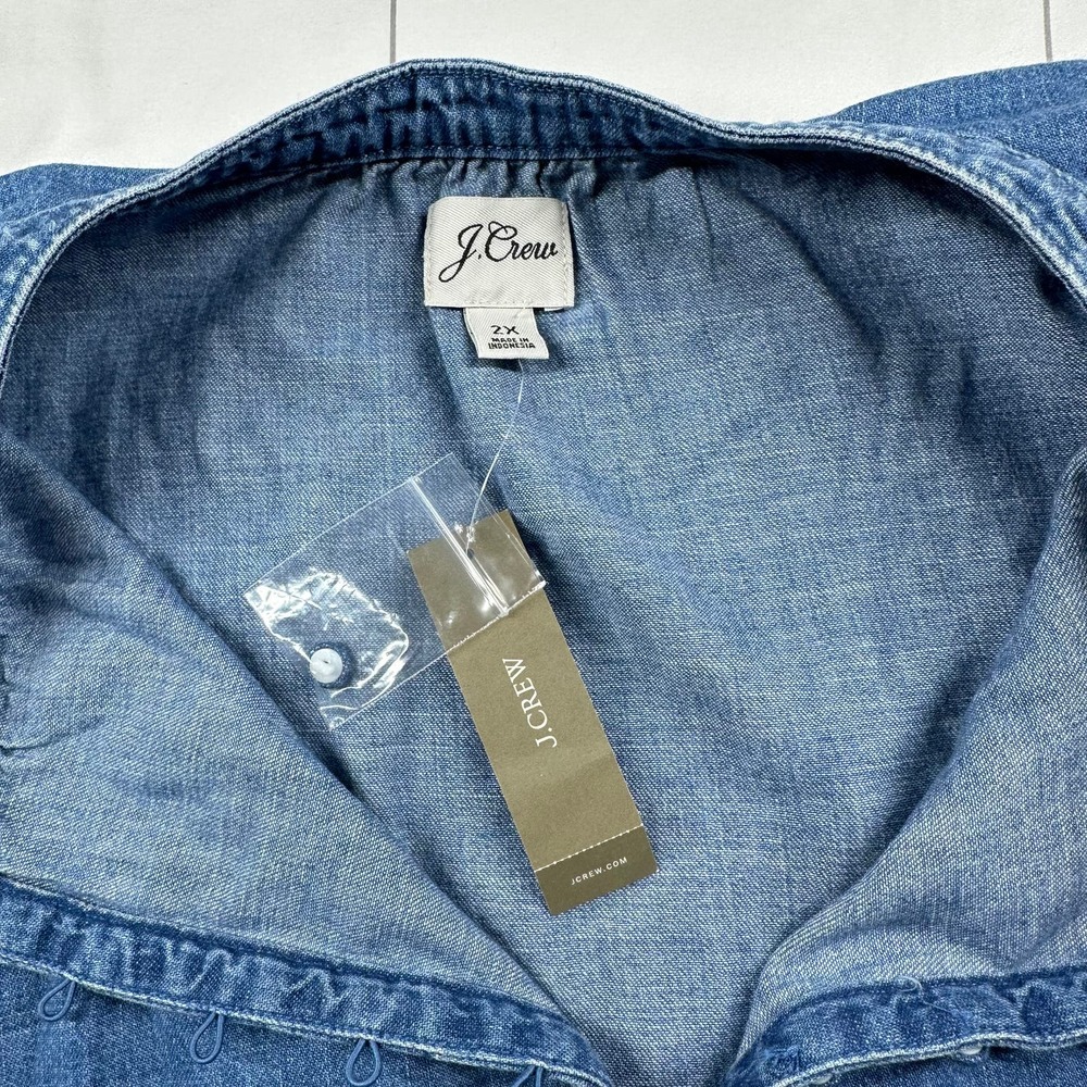 J. Crew Dress Womens 2X Blue Indigo Denim Button Up Shift Chambray New Casual - Picture 5 of 10